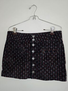 We The Free, Free People black, red pattern corduroy button-front mini skirt